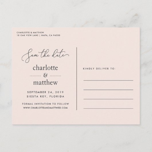 Tropical Foliage Beach Hochzeitsstift Save the Dat Ankündigungspostkarte (Rückseite)