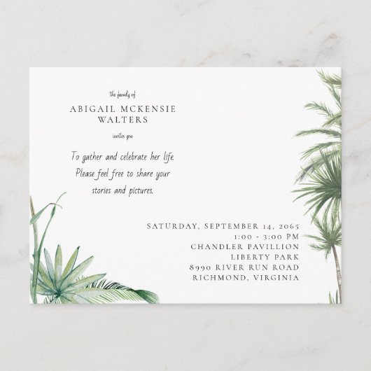 Tropical Foliage Celebration of Life Postkarte (Vorderseite)