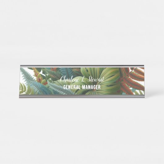 Tropical Foliage Desk Name Plakat Schreibtischnamensplakette (Vorderseite )