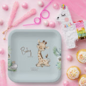 Tropical Foliage Dusty Blue Jungle Baby Dusche Pappteller (Party)