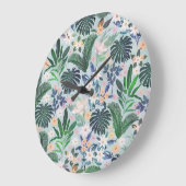 Tropical Foliage Floral Pattern Große Wanduhr (Winkel)