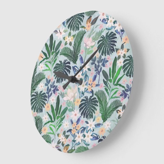 Tropical Foliage Floral Pattern Große Wanduhr (Winkel)