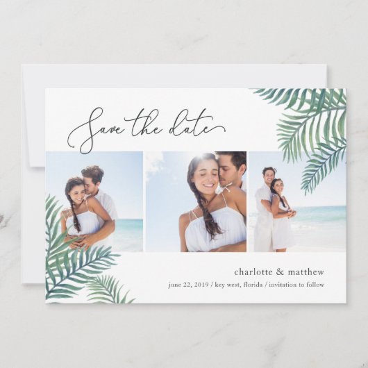 Tropical Foliage Foto Collage Save the Date Card (Vorderseite)