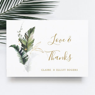 Tropical Foliage Gold Wedding Dankeschön Card Dankeskarte