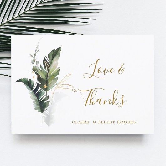 Tropical Foliage Gold Wedding Dankeschön Card Dankeskarte