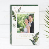 Tropical Foliage Gold Wedding Foto Danke Karte