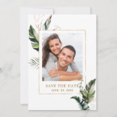 Tropical Foliage Gold Wedding Foto Save the Date (Vorderseite)
