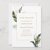 Tropical Foliage Gold Wedding Foto Save the Date (Rückseite)