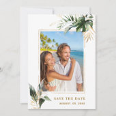 Tropical Foliage Gold Wedding Foto Save the Date (Vorderseite)