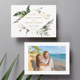 Tropical Foliage Gold Wedding Foto Save the Date