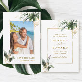 Tropical Foliage Gold Wedding Foto Save the Date