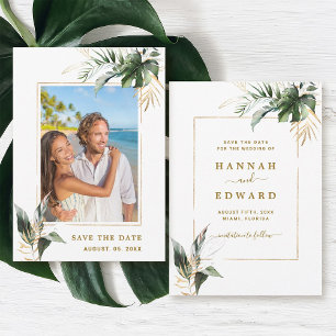 Tropical Foliage Gold Wedding Foto Save the Date