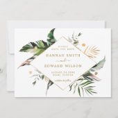 Tropical Foliage Gold Wedding Foto Save the Date (Vorderseite)
