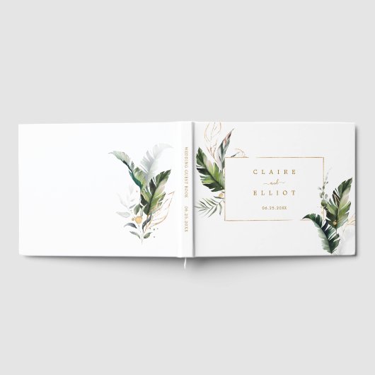 Tropical Foliage Gold Wedding Guest Book Gästebuch (Voll)