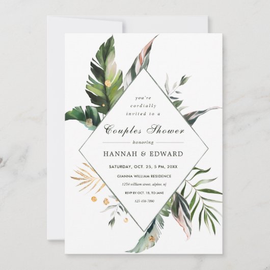 Tropical Foliage Green Couples Dusche Einladung (Vorderseite)