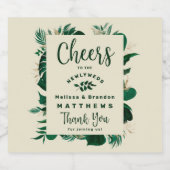 Tropical Foliage Green & Gold Leaf Wedding Cheers Schaumweinetikett (Einzelnes Label)