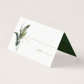 Tropical Foliage Green Gold Wedding Platzkarte (Vorderseite)