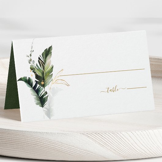 Tropical Foliage Green Gold Wedding Platzkarte