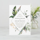 Tropical Foliage Green Wedding Einladung (Stehend Vorderseite)