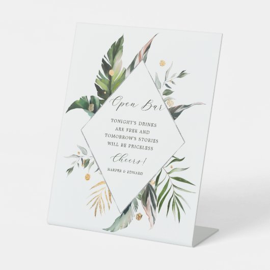 Tropical Foliage Green Wedding Open Bar Sockelschild (Vorderseite)