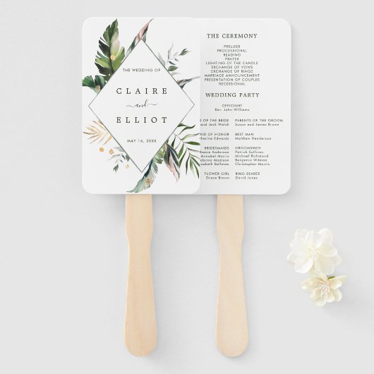 Tropical Foliage Green Wedding Program Fächer (Vorne und Hinten)