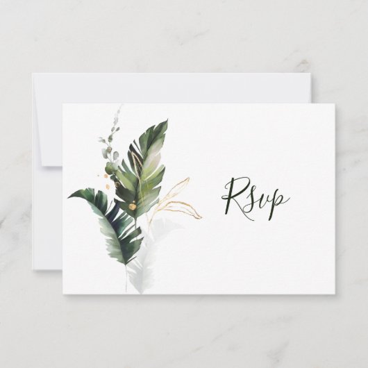 Tropical Foliage Green Wedding RSVP Card Karte (Vorderseite)