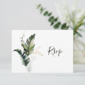 Tropical Foliage Green Wedding RSVP Card Karte (Stehend Vorderseite)