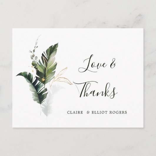 Tropical Foliage Green Wedding Vielen Dank Postkarte (Vorderseite)