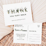 Tropical Foliage Letter Vielen Dank Postkarte<br><div class="desc">Diese Hochzeit danken Ihnen sehr viel Postkarte mit Aquarell grünen tropischen Blattbuchstaben mit Imitaten goldenen Blätter Akzente. Ideal für Hochzeiten,  Geburtstage,  Abschlüsse und andere Veranstaltungen. >>>> Karo aus der gesamten Auflistung >>> https://www.zazzle.com/collections/tropical_foliage_green_collection-119021829937676776</div>