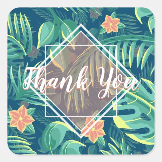 Tropical Foliage Muster personalisiert Vielen Dank Quadratischer Aufkleber (Vorderseite)