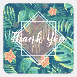 Tropical Foliage Muster personalisiert Vielen Dank Quadratischer Aufkleber