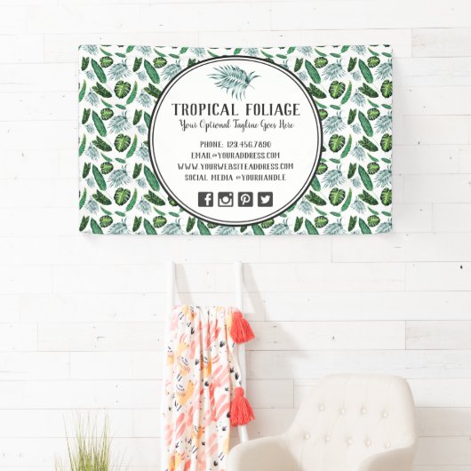 Tropical Foliage Palm Blätter & Grüne Wasserfarbe Banner (Insitu)