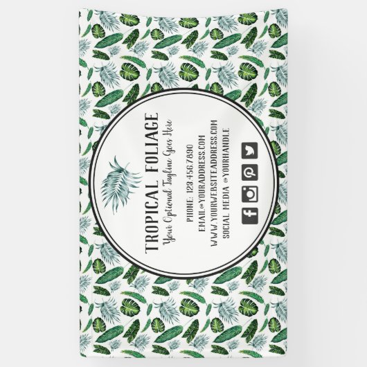 Tropical Foliage Palm Blätter & Grüne Wasserfarbe Banner (Vertikal)