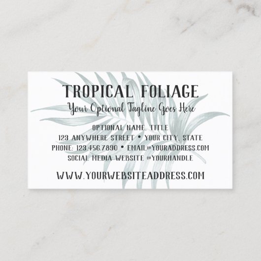 Tropical Foliage Palm Blätter & Grüne Wasserfarbe Visitenkarte (Rückseite)