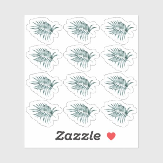 Tropical Foliage Palm Leaf Grüne Wasserfarbe Aufkleber (Blatt)