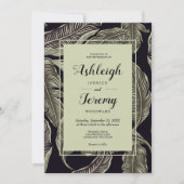 Tropical Foliage Sage Green Black Script Hochzeit Einladung (Vorderseite)