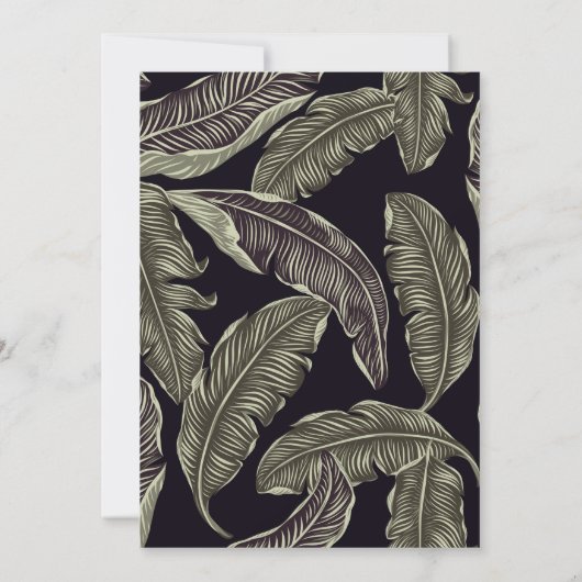 Tropical Foliage Sage Green Black Script Hochzeit Einladung (Rückseite)