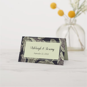 Tropical Foliage Sage Green Black Script Hochzeit Platzkarte