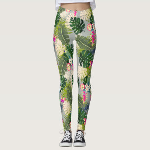 Tropical Foliage Summer Gray Leggings