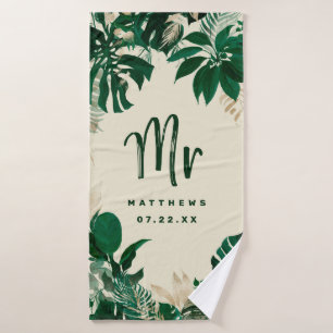 Tropical Foliage Trendy Greenery Wedding Mr. Badehandtuch