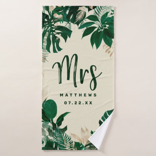 Tropical Foliage Trendy Greenery Wedding Mrs. Badehandtuch (Badehandtuch)
