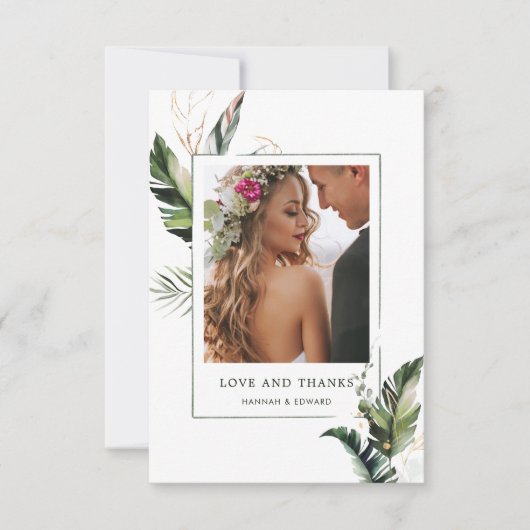 Tropical Foliage Wedage Foto Danke Karte (Vorderseite)