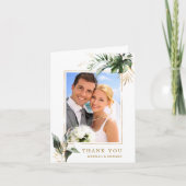 Tropical Foliage Wedding Foto Gold Vielen Dank Karte (Vorderseite)