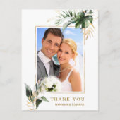 Tropical Foliage Wedding Foto Gold Vielen Dank Postkarte (Vorderseite)