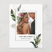 Tropical Foliage Wedding Foto Vielen Dank Postkarte (Vorderseite)