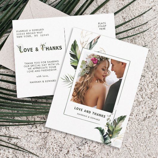 Tropical Foliage Wedding Foto Vielen Dank Postkarte