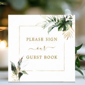 Tropical Foliage Wedding Guest Book Square Sign Poster