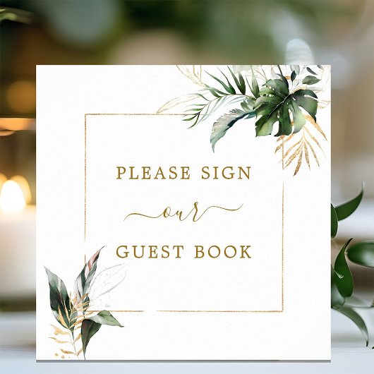 Tropical Foliage Wedding Guest Book Square Sign Poster