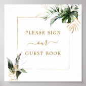 Tropical Foliage Wedding Guest Book Square Sign Poster (Vorne)