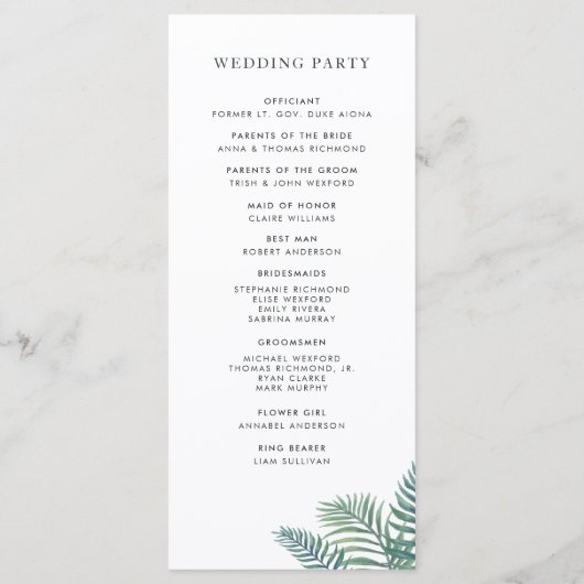 Tropical Foliage Wedding Program Programm (Rückseite)